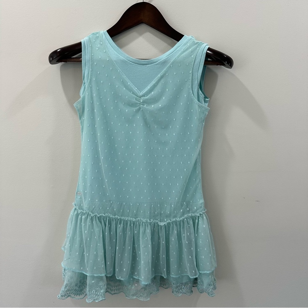 American Girl Truly Me Spring Breeze Dress Girls Size 10 Aqua Mesh Ruffle - Picture 2 of 14